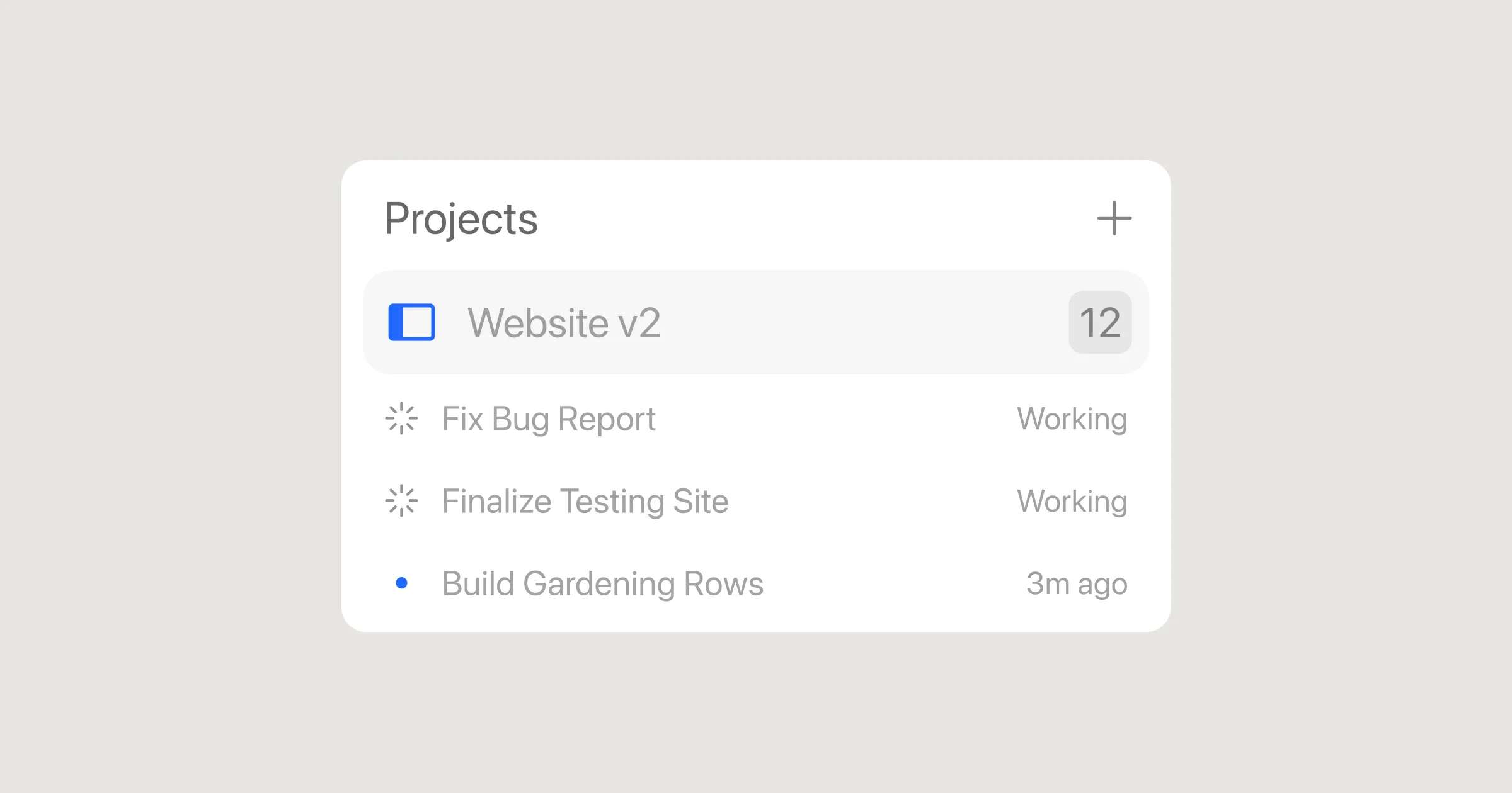 Cursor Projects 官方界面中的长期任务列表