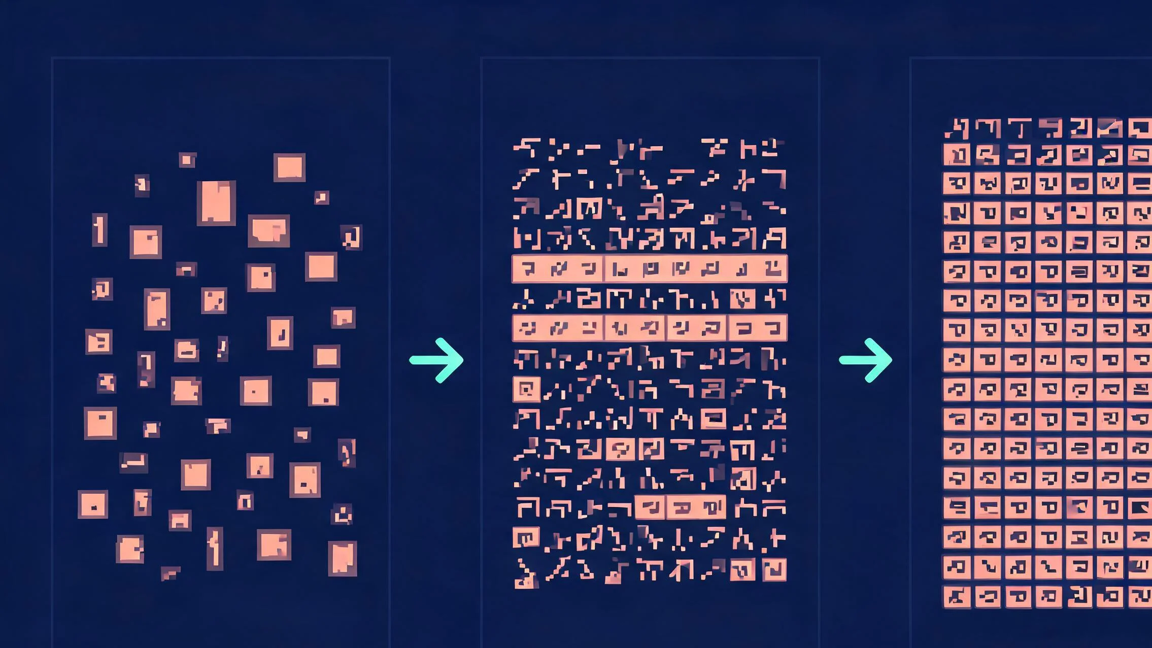 从噪声画布到清晰文字块的三步显影