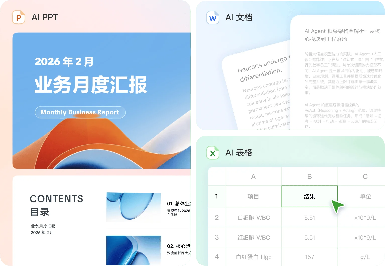 豆包工作官方展示 PPT、文档与表格交付能力