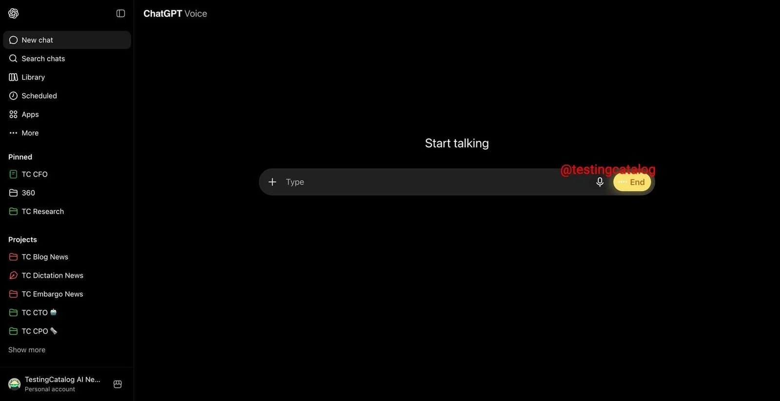 进入 Bidi 1 语音对话后的界面,结束按钮亮成黄色(图源 testingcatalog)