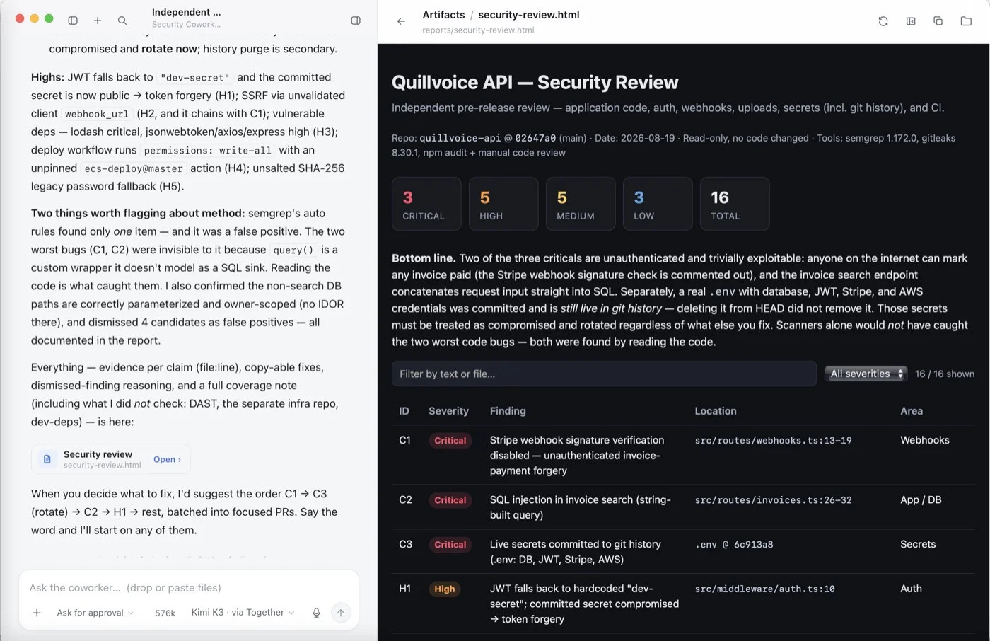 OpenWorker Security Coworker 生成带证据与覆盖说明的安全审查报告