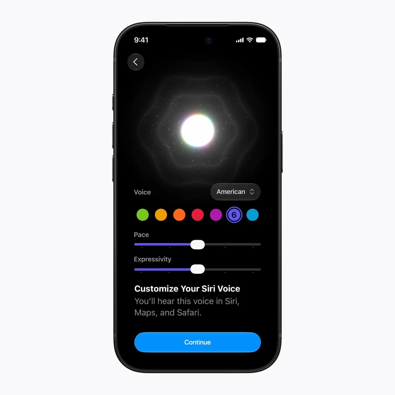 Apple 展示的 Siri AI 语音设置界面